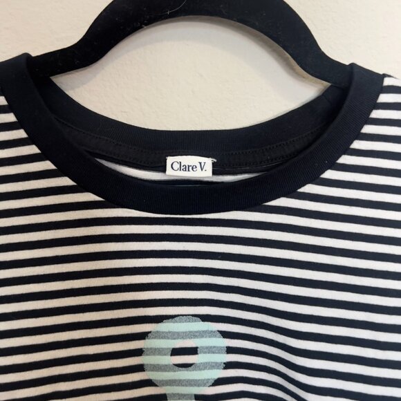 Clare V. Striped Anchor Tee Size Medium Color Black White - Picture 2 of 5